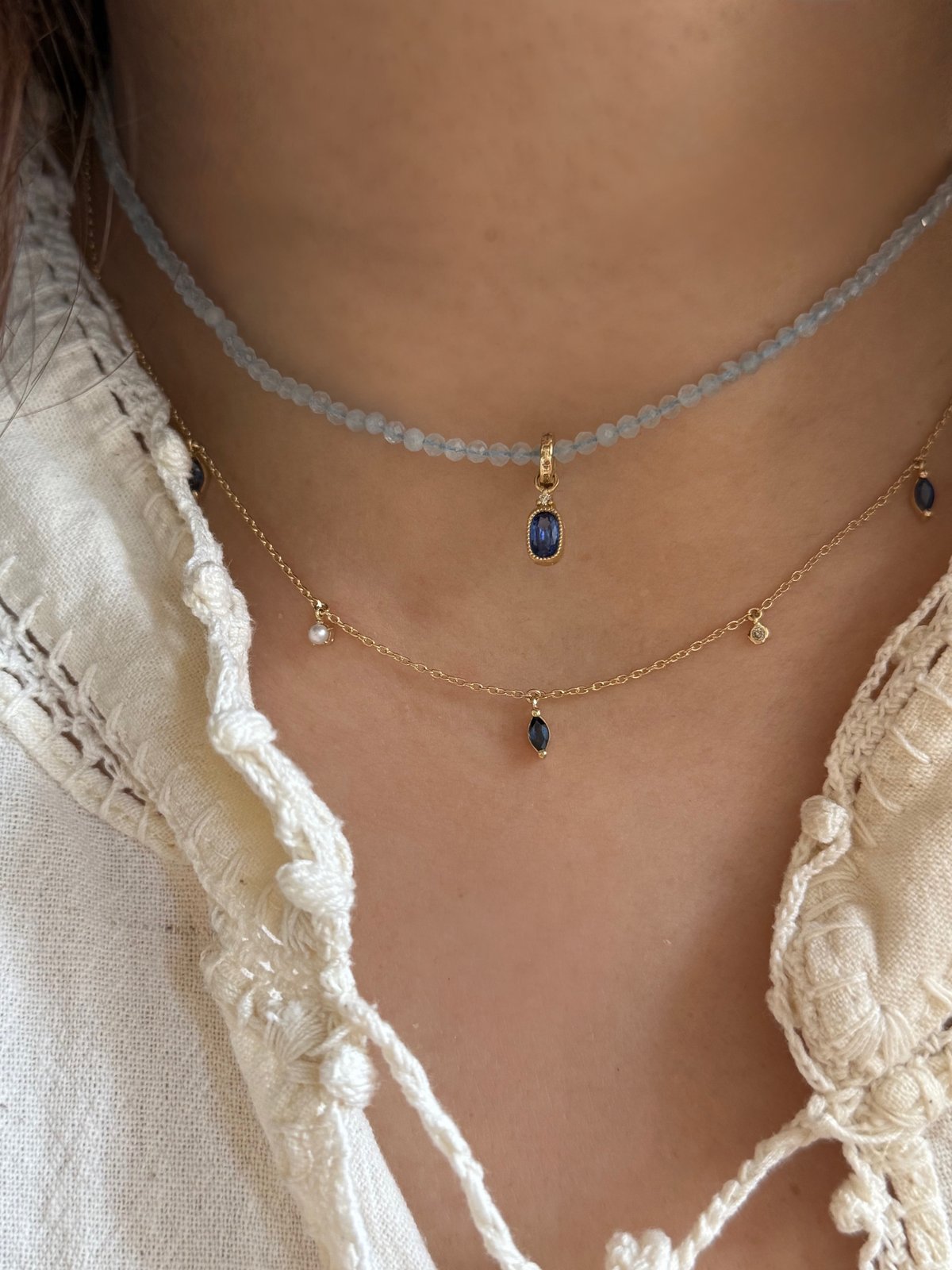 Celestial Aquamarine Bead Choker Necklace | vasa new york